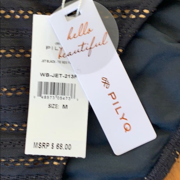 NWT PILYQ Jet Black Tie Side Full Bikini Bottoms M - Picture 2 of 5